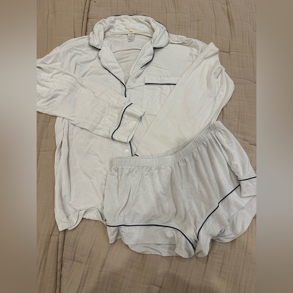Eberjey Gisele TENCEL™ Modal Relaxed Long Sleeve Short PJ Set cream/white